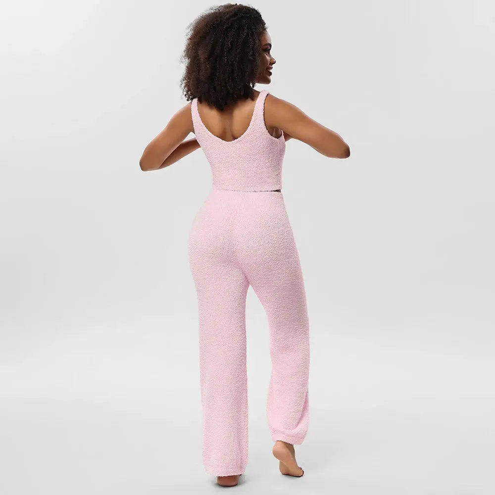 Oem Odm Winter Pajamas Sets for Woman Tank Top Vest and Lounge Wear Three Piece Robes Set Camisole Long Pants Home Wear Chic Le'Meek