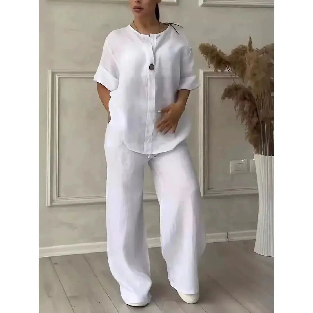 Solid Color Top Casual Suit Pants Solid Color and V-neck Tops pants suit Tmall