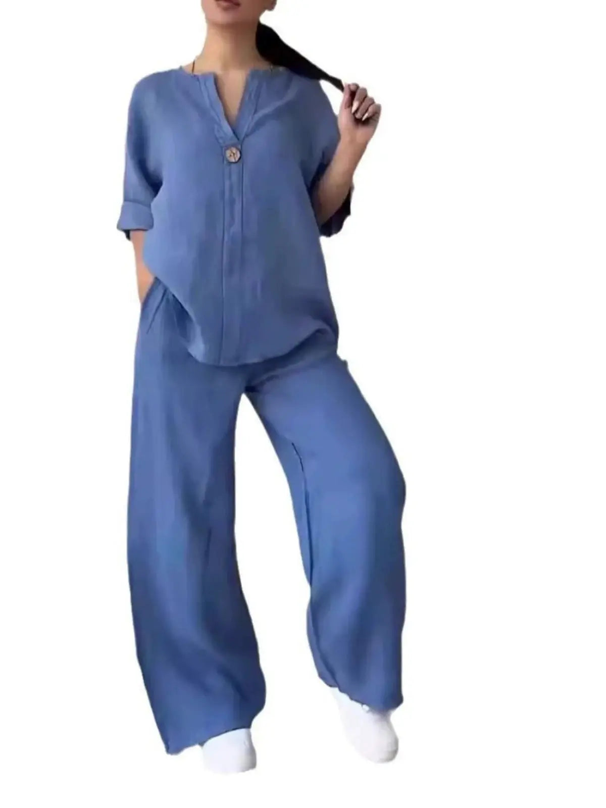 Solid Color Top Casual Suit Pants Solid Color and V-neck Tops pants suit Tmall
