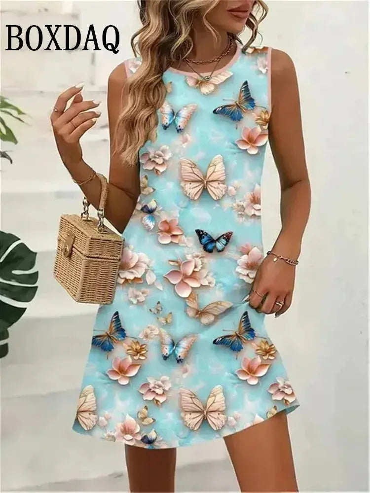 Dresses For Women 2025 Women Vacation Beach Summer Vest Butterfly Flowers Chic Le'Meek