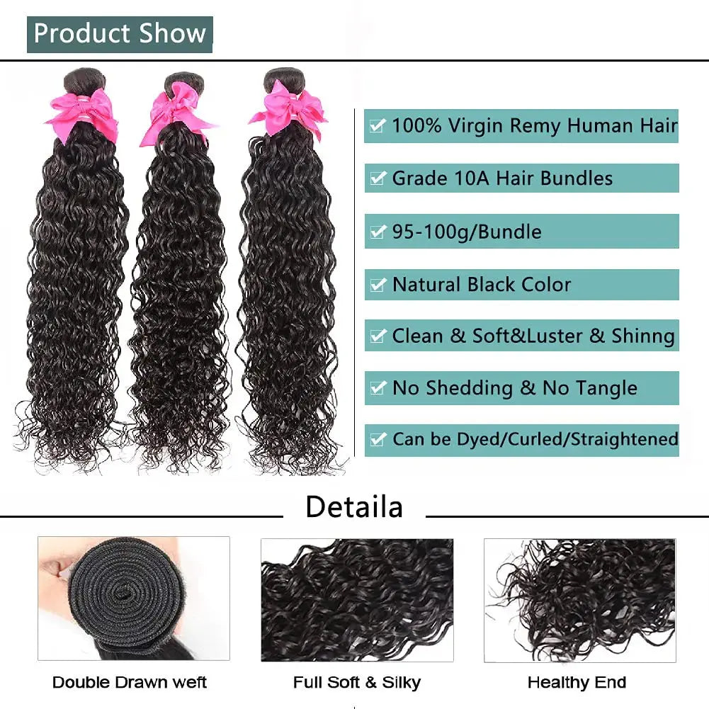 Water Wave Human Hair Bundles Curly Deep Wave 3 Bundles Brazilian Natural Black Human Hair Remy Hair 100% Human Hair Natural Temu