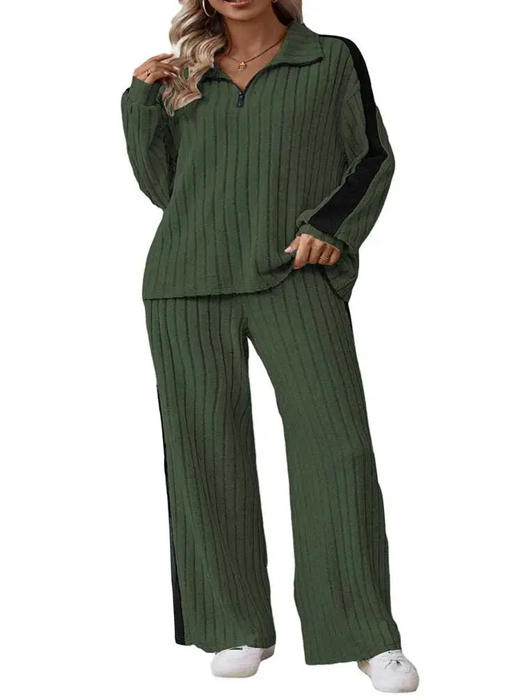 2piece Woman Outfit 3xl 4xl 5xl Female Clothing Spring Ribbed Knit Top and Trouser Plus Size Elegant Sets Wholesale Dropshipping Chic Le'Meek