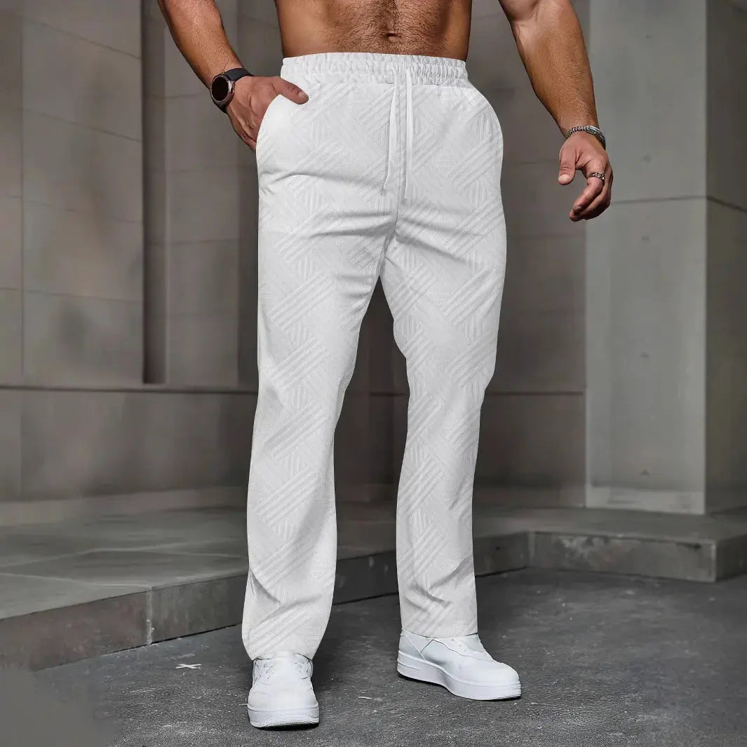 Men's sporty casual trousers, fashionable jacquard elastic waist street pants, solid-color loose all-season pants Chic Le'Meek