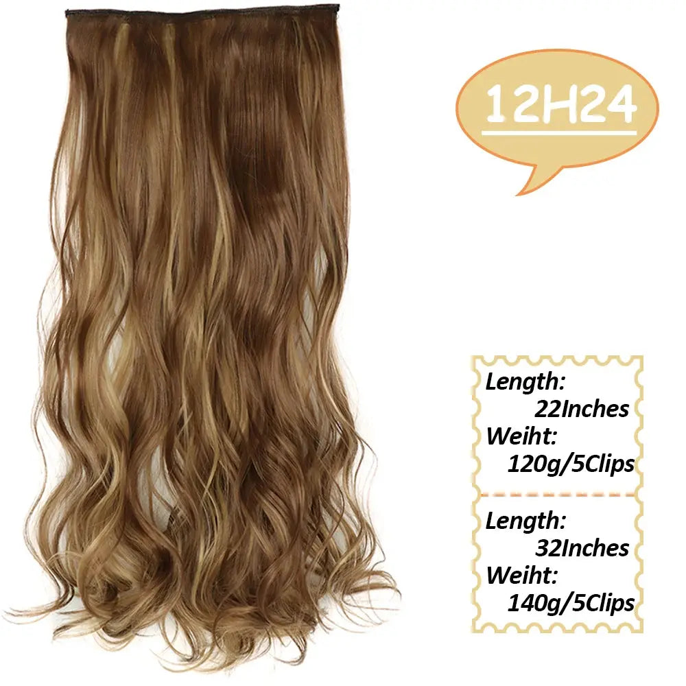 NICESY Synthetic Long Wavy 5 Clips Hair Extensions 22Inch/32Inch Clip On Hair Extensions High Tempreture Fake For Women Chic Le'Meek