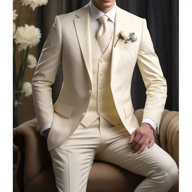 Elegant Wedding Men's Suits Blazer Slim Fit 3 Pcs Jacket Pants Vest Luxury Costume Homme Formal Party Male Clothing Chic Le'Meek