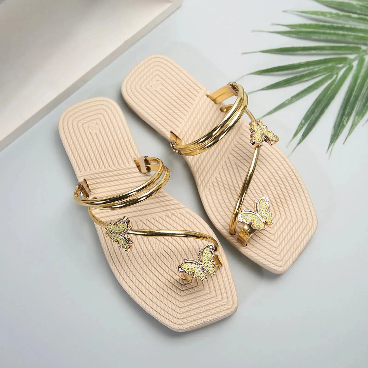 Fashionable Butterfly Pinch Toe Sandal Metal Strap Fat Sandals Summer New Holiday Outdoor Beach Sandals Shoes Woman 2024 Trend Temu