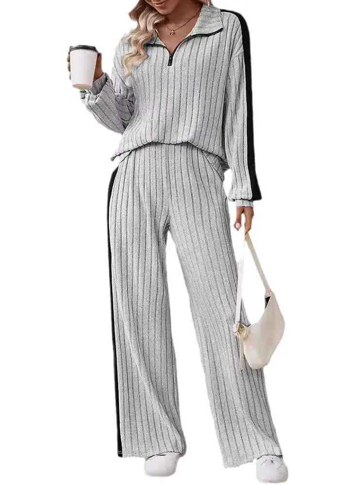 2piece Woman Outfit 3xl 4xl 5xl Female Clothing Spring Ribbed Knit Top and Trouser Plus Size Elegant Sets Wholesale Dropshipping Chic Le'Meek