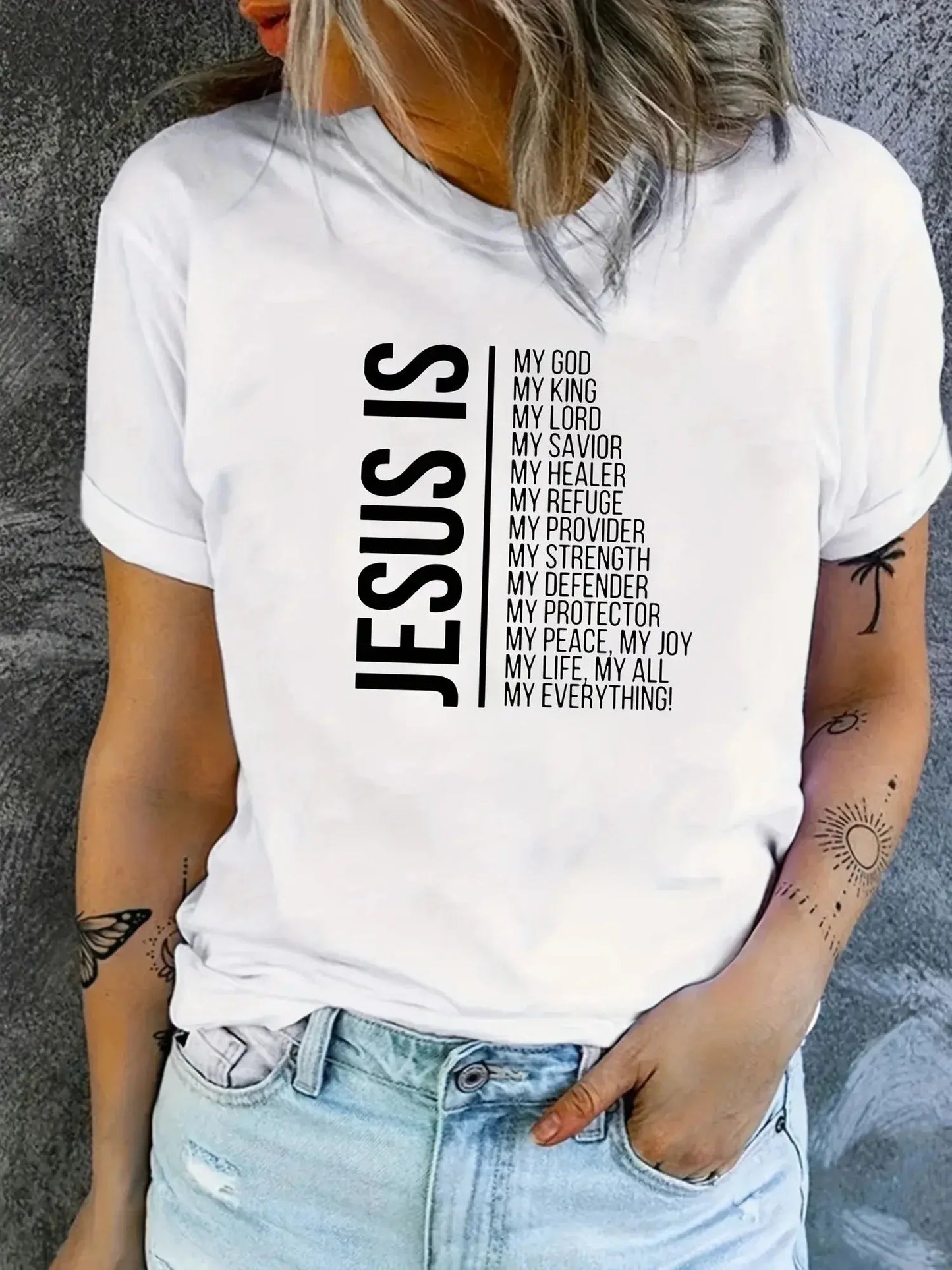 Jesus Is Print Faith Graphic T-Shirt, Short Sleeve Crew Neck Temu