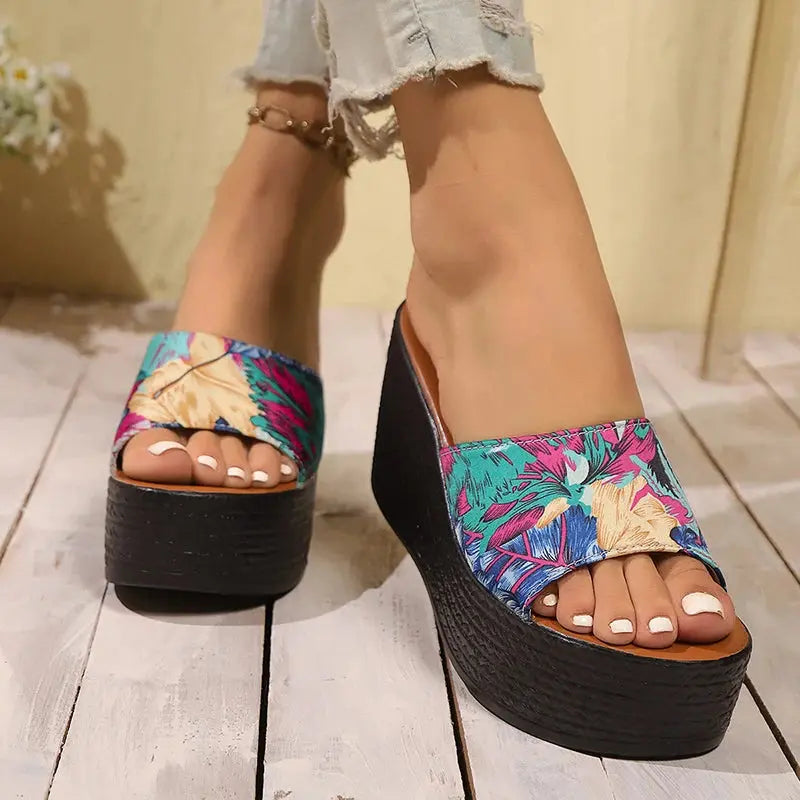 Fashion Printed Platform Slippers for Women Summer Beach Style Wedge Heel Sandals Woman Non Slip Thick Bottom Slides Plus Size AliExpress