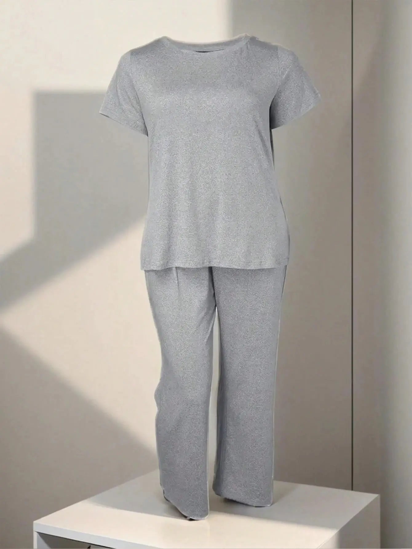 Plus Size Two Piece Summer Casual Solid Colour Tops, Yoga Wear Exercise Set, Tops and Pants Chic Le'Meek