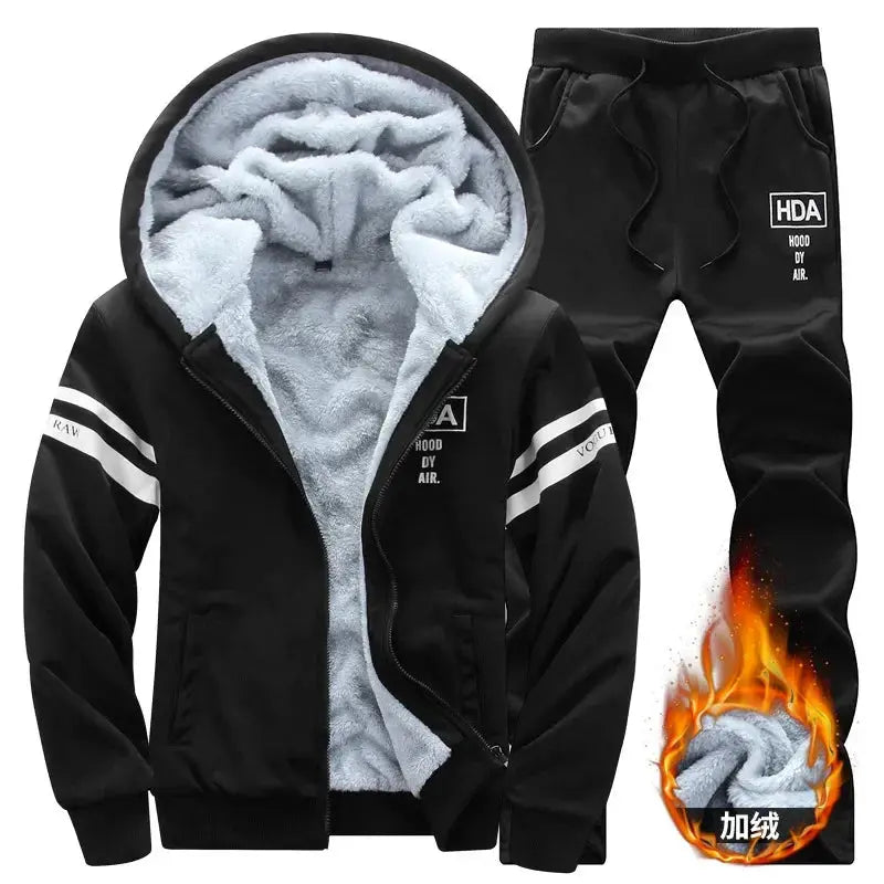 2024 Men's Thicken Warm Tracksuit Set Cardigan Fleece Hood Jacket+Pants Sweatshirts Male 2 Piece Sets Hoodies Suit Coat Big Size Temu