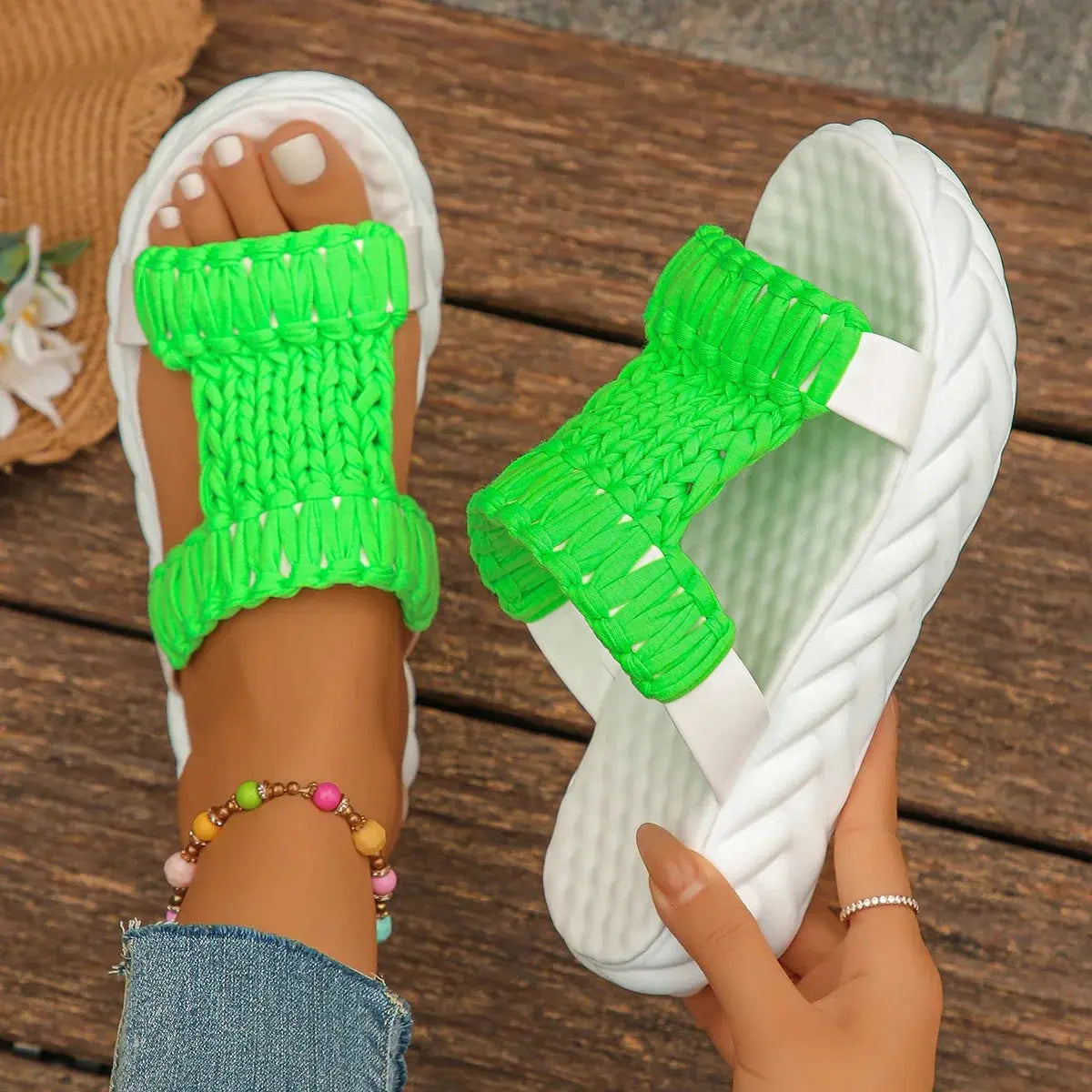Braided Slippers Women Knit Platform Summer Gladiator Sandals Thick Heels Ladies Shoes Casual Beach Slippers Women Slides Women AliExpress