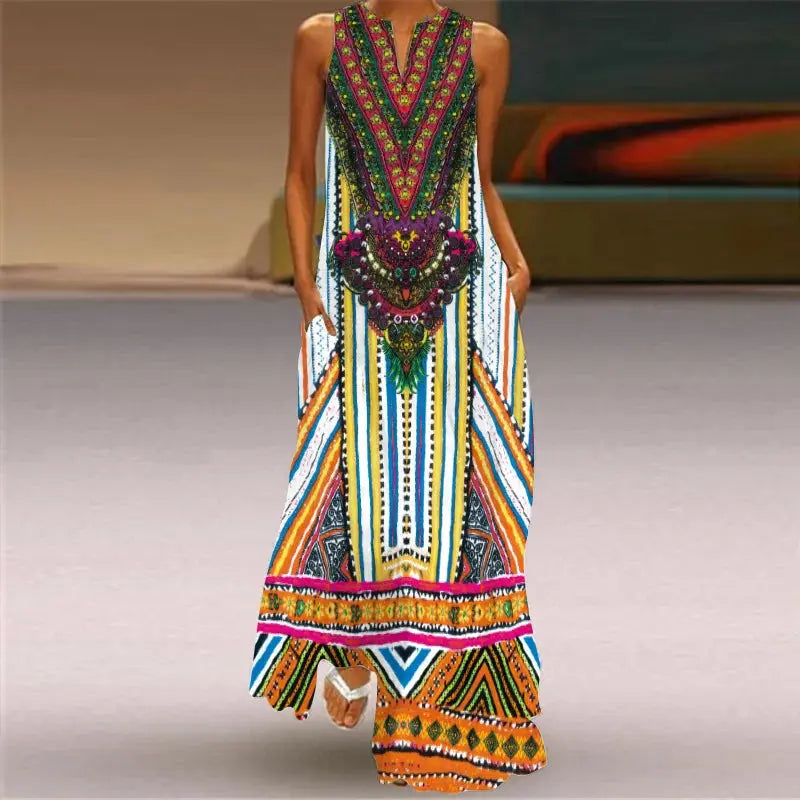 Mask printing Dress Sexy Sleeveless Dress V-Neck Casual Clothing Women Chic Le'Meek