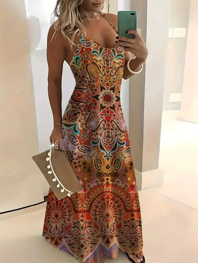 Summer Bohemian Style Women's Suspender Skirt Long A-line Oversized Casual Dress Women's Elegant New Summer Loose Beach Clothes Chic Le'Meek