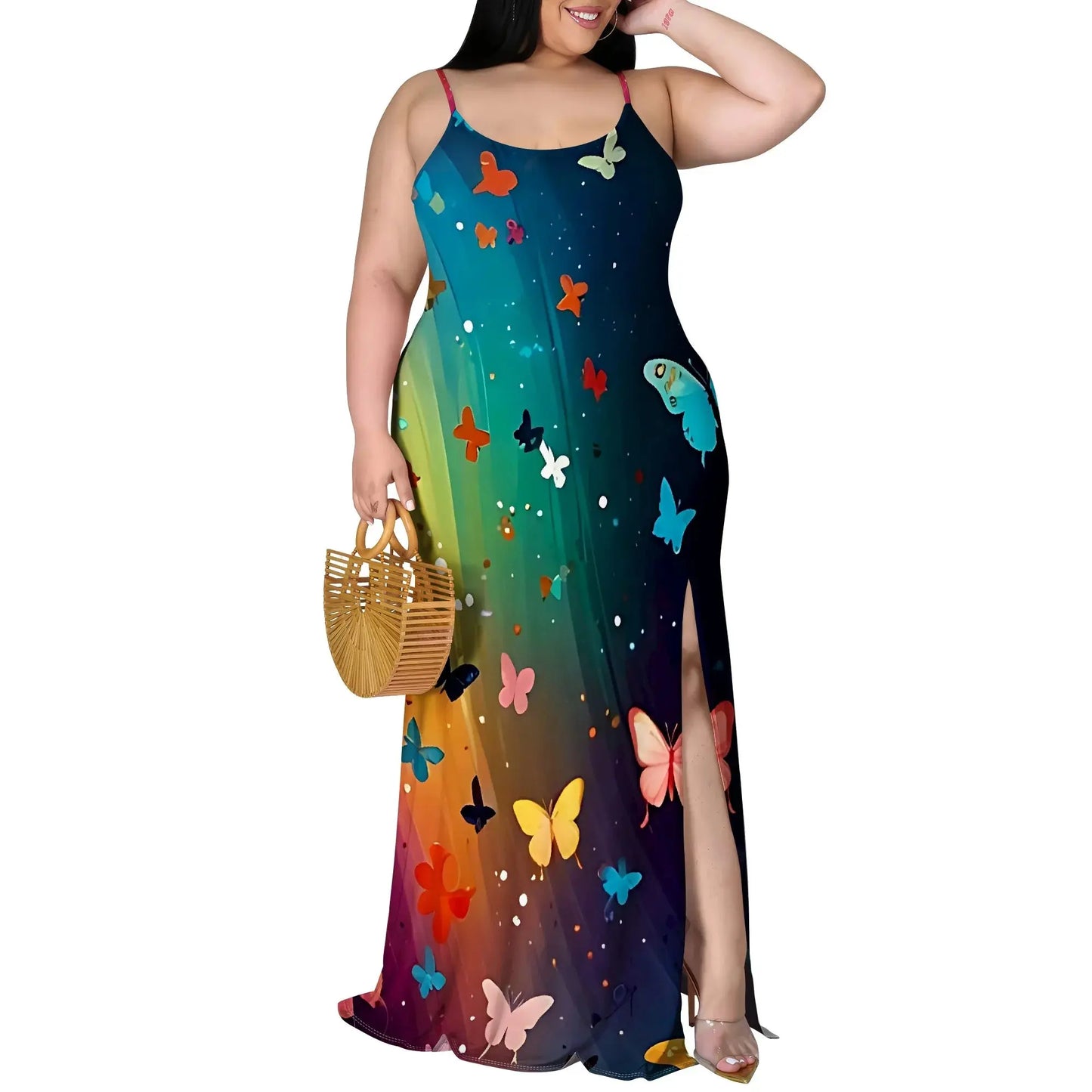 Plus Size Womens Sexy Casual Dresses for Curvy Women 3D Printed halterneck Leeveless Slip Dress Loose Maxi Dress Chic Le'Meek