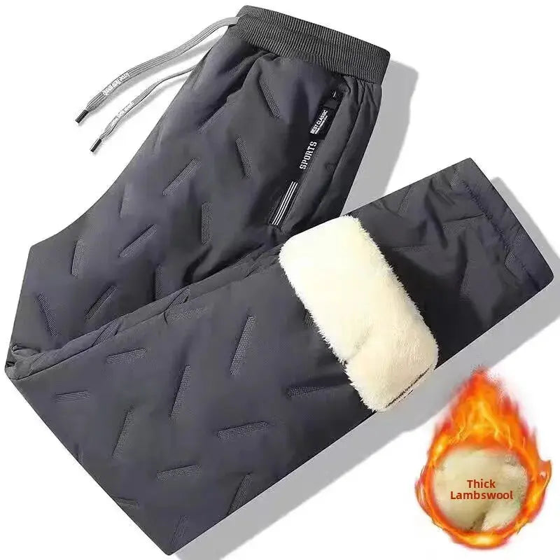 Lamb Velvet Men's Pants Thiened Fce Winter Warm Large Size down Dstring Casual Trousers Straight Leg Long Pants Chic Le'Meek