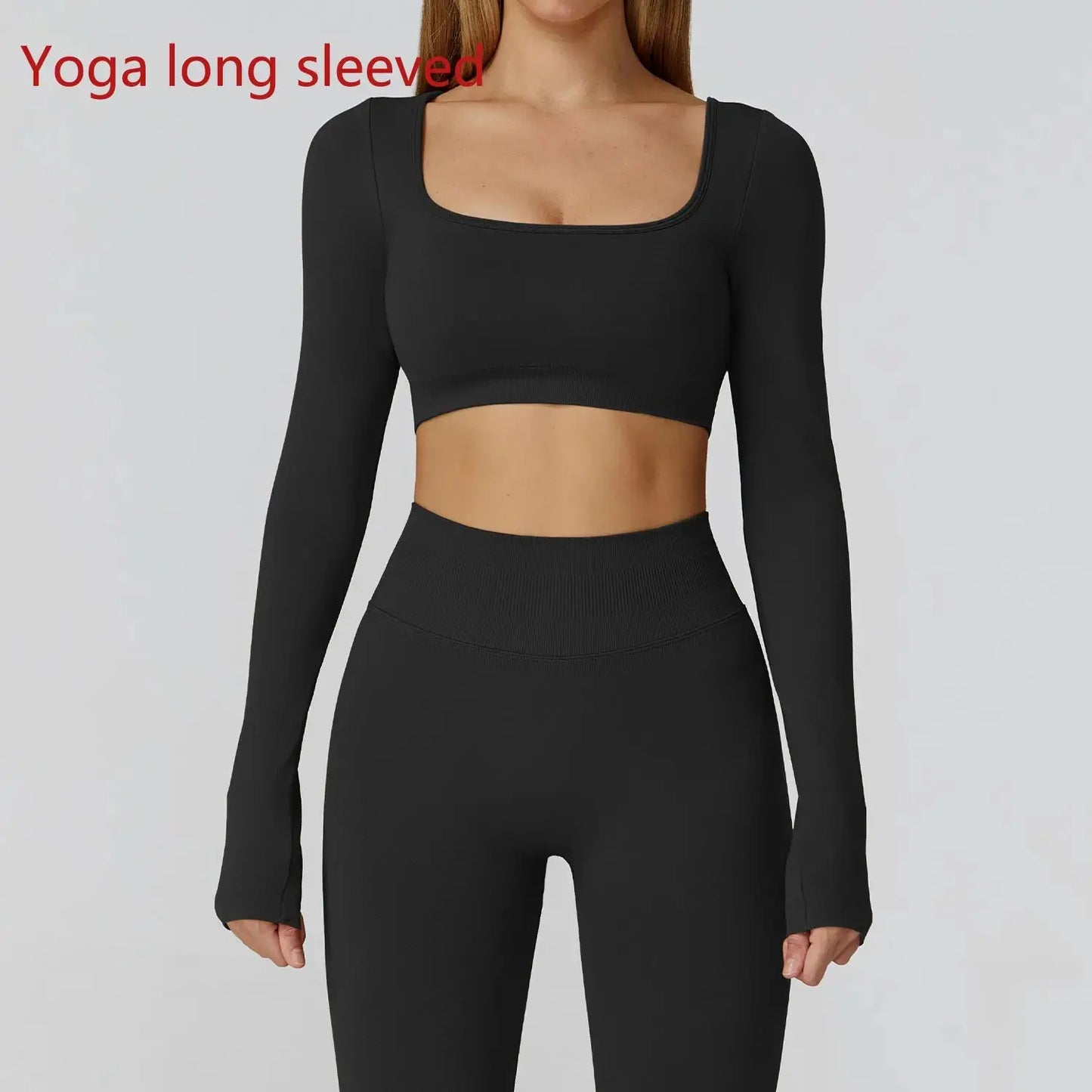 Seamless Casual Quick Dry Sportswear Women Square Neck Gym Top Women Fitness Sports Crop Top Female Long Sleeve Yoga Clothing Chic Le'Meek