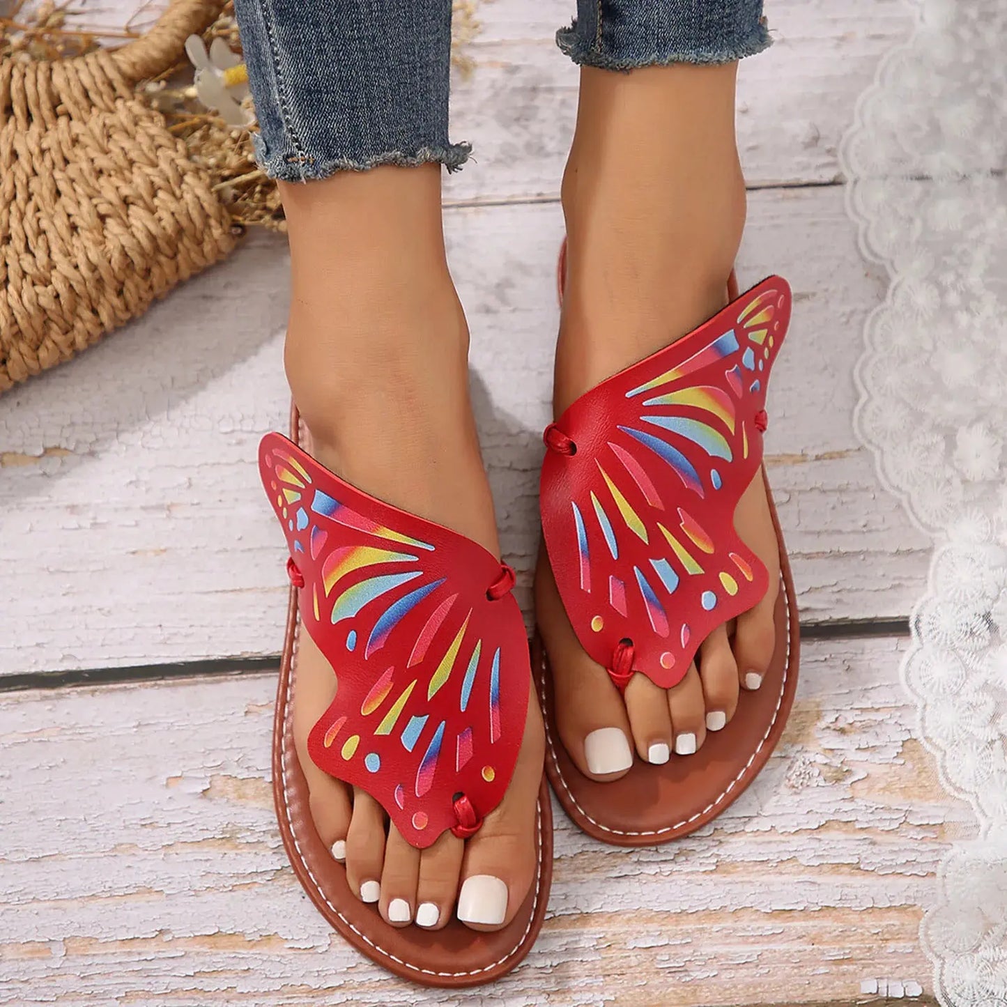 Women'S Heels Sandals Ladies Summer Casual Colourful Butterfly Soft Leather Beach Outer Wear Large Size Beach Sandals For Women AliExpress