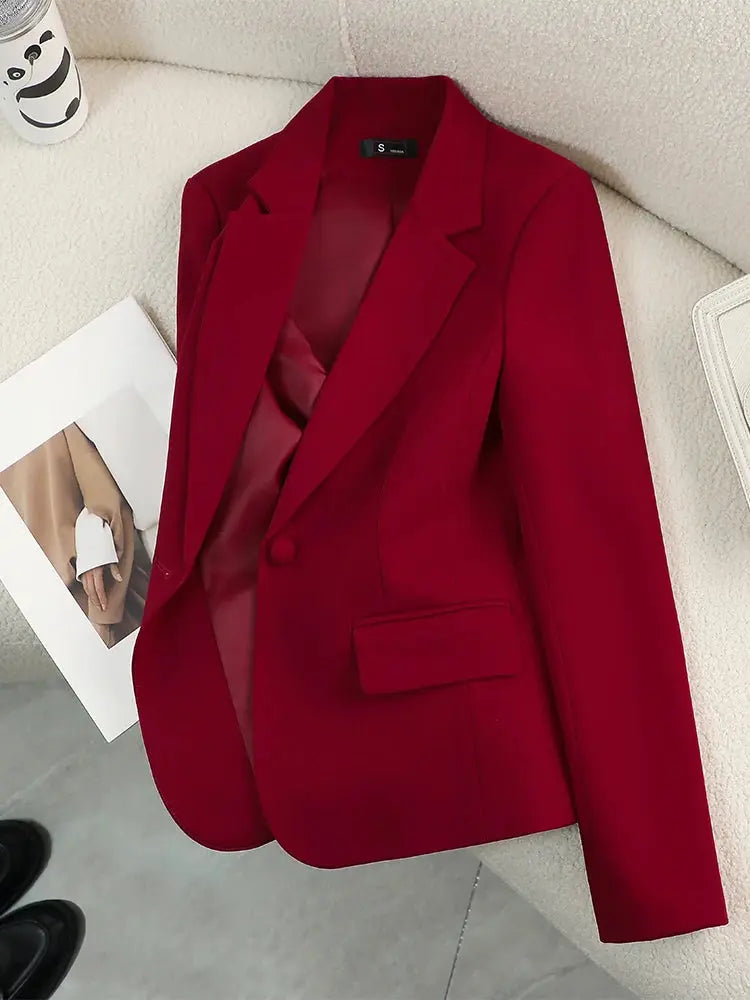 Women Blazer Ladies Red Green Beige Black Solid Female Business Work Wear Slim Formal Jacket Coat For Autumn Winter Chic Le'Meek