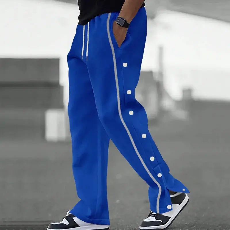 Spring and Autumn Men's Fashionable high street style button-up comfortable casual drawstring wide-leg trousers Chic Le'Meek