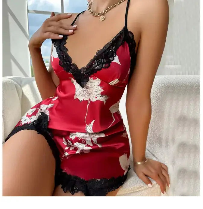 Sexy Backless Mini Female Nightgown Lingerie Summer Chemise Sleepwear Suspender Nightdress White Satin Lace Home Wear Loungewear Chic Le'Meek