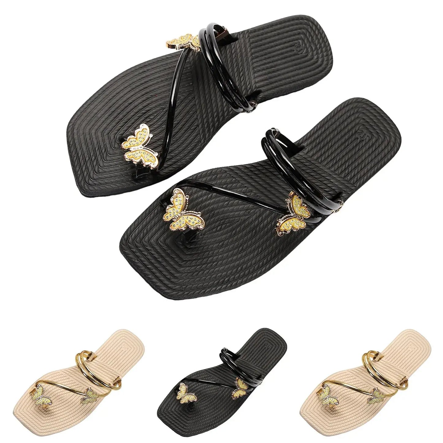Fashionable Butterfly Pinch Toe Sandal Metal Strap Fat Sandals Summer New Holiday Outdoor Beach Sandals Shoes Woman 2024 Trend Temu