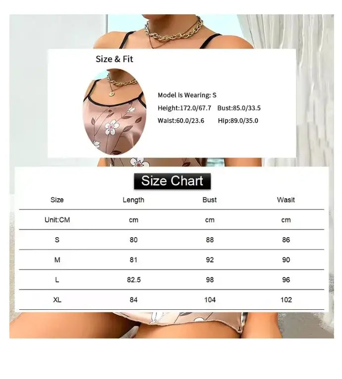 Women's Sleepwear Summer Floral Print Satin Nightgown Casual Sleeveless Backless Slip Night Dress Sexy Nightdress Home Clothes Chic Le'Meek
