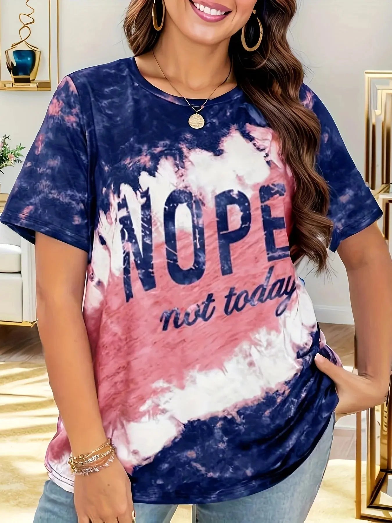 Plus Size Letter Print Top Colorblock Crew Neck Short Sleeve, O Neck, Leisure Time Ladies Tshirt Tops, Summer, 2024 Chic Le'Meek