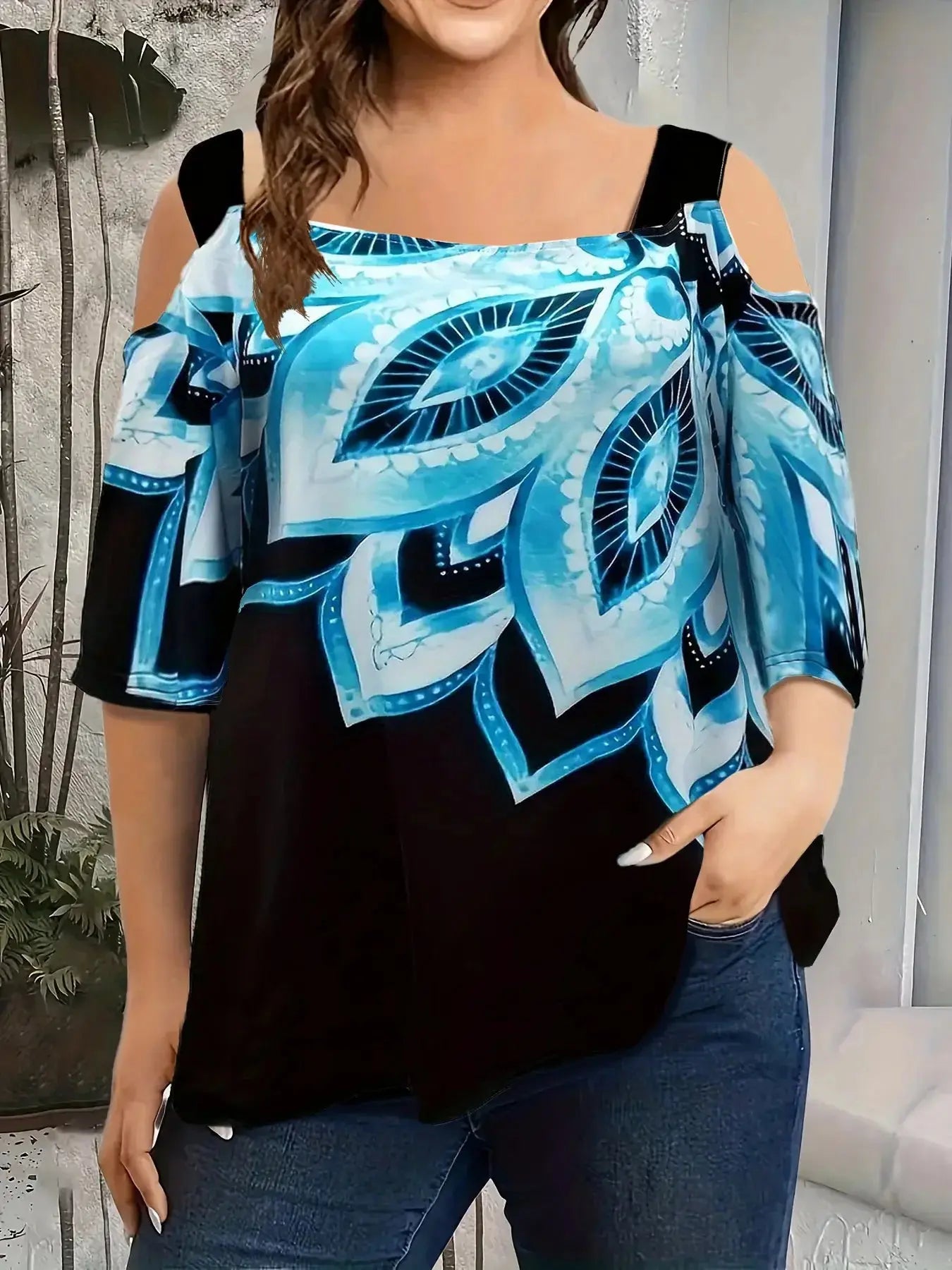 New plus size fashion off-the-shoulder multi-color print Temu