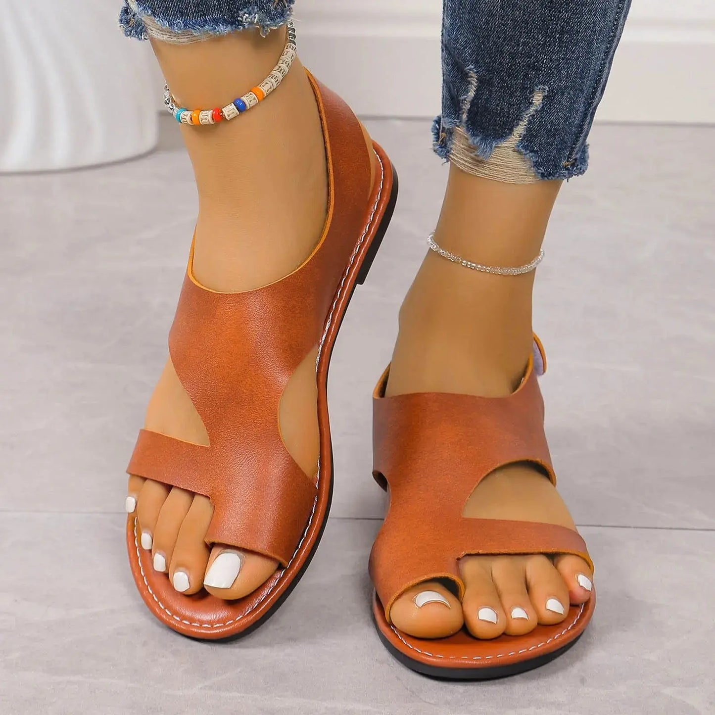Women'S Sandals With Arch Support Comfortable Soft Open Toe Casual Flat Sandals For Various Occasions Beach Toe Ring Flip Flops Temu
