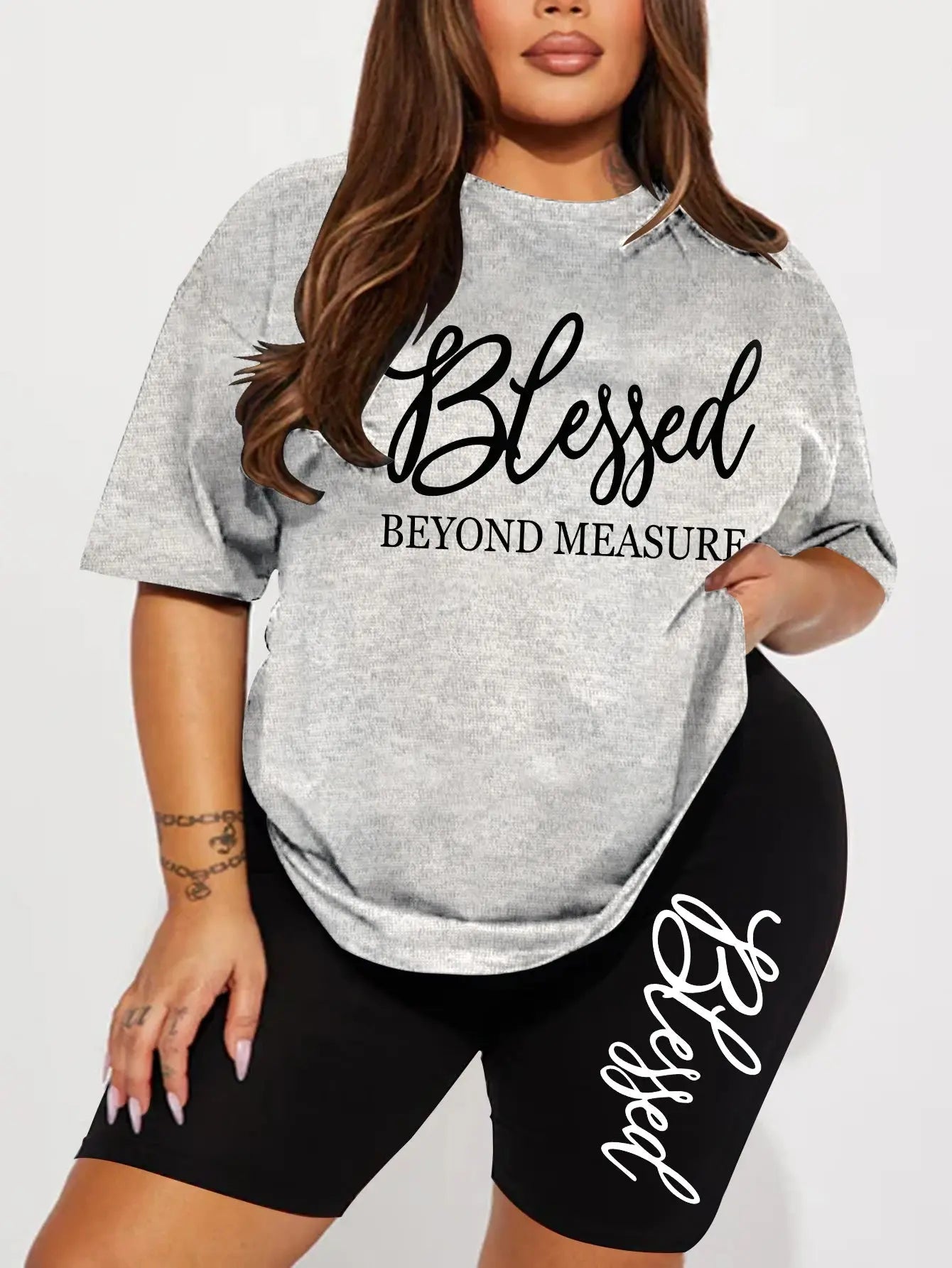 Plus size sets for women Summer 2 pieces Blessed printed offers and liquidation everything cheap elegant women's sets Short sets Chic Le'Meek