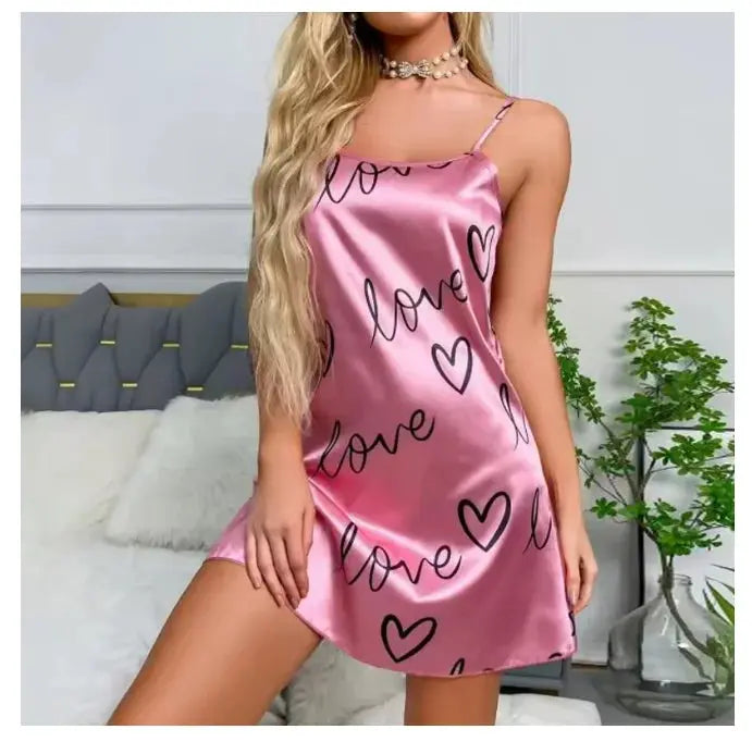 Women Nightwear Home Clothes Sexy Black Floral Printing Nightdress Sleepwear Nightshirts Silk Sleepshirts Nightgowns For Woman Chic Le'Meek
