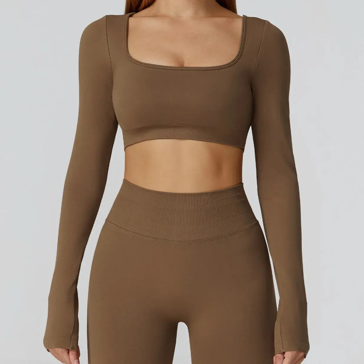 New Sexy Back Hollow Out Long Sleeve Yoga Shirts Square Neck Quick Dry Running Tops Tight Slimming Gym Fitness T-Shirt With Pads Chic Le'Meek