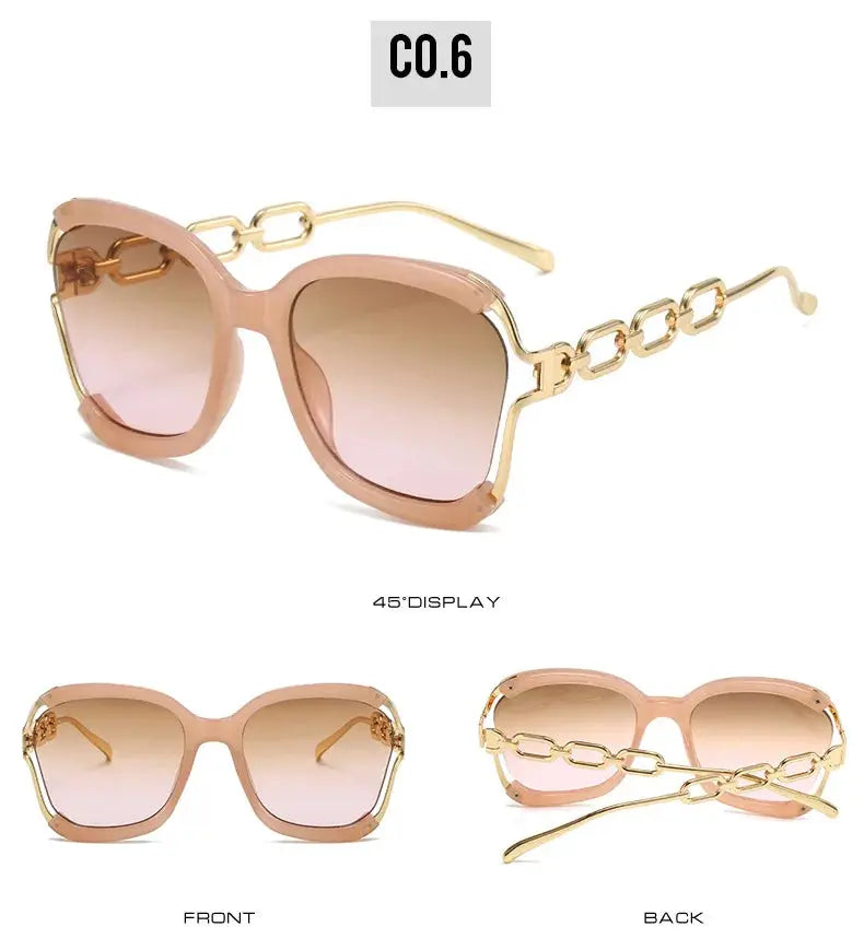 Luxury Square Sunglasses Women UV400 Retro Brand Chain Metal Frame Shades Summer Sun Glasses for Female Temu