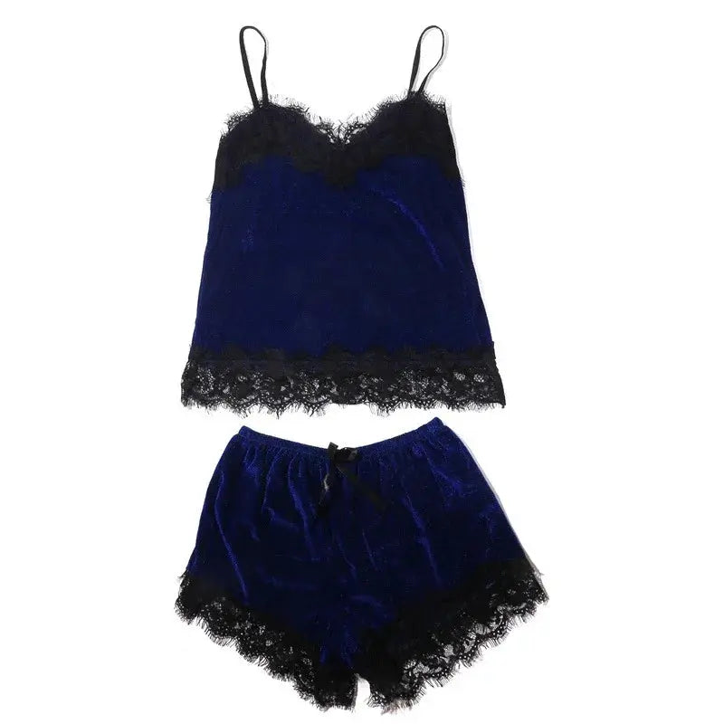 Sexy Lingerie Women Sleep Wear Camisole Bow Shorts V-Neck Tops Velvet Pajamas Sleepwear пижама женская Hot Chic Le'Meek