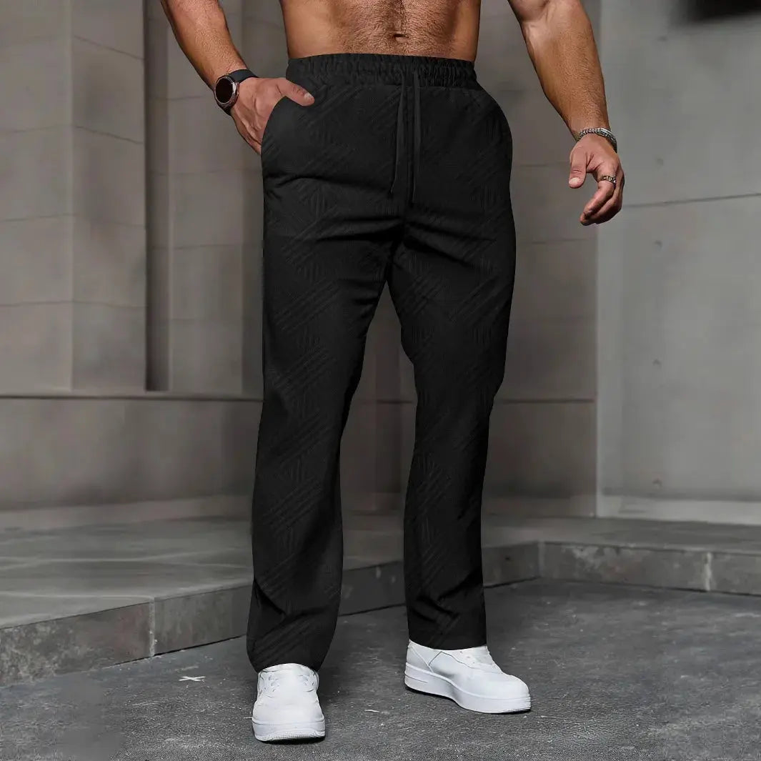 Men's sporty casual trousers, fashionable jacquard elastic waist street pants, solid-color loose all-season pants Chic Le'Meek