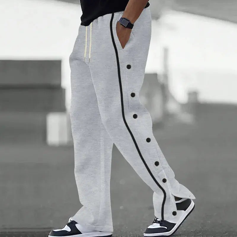 Spring and Autumn Men's Fashionable high street style button-up comfortable casual drawstring wide-leg trousers Chic Le'Meek