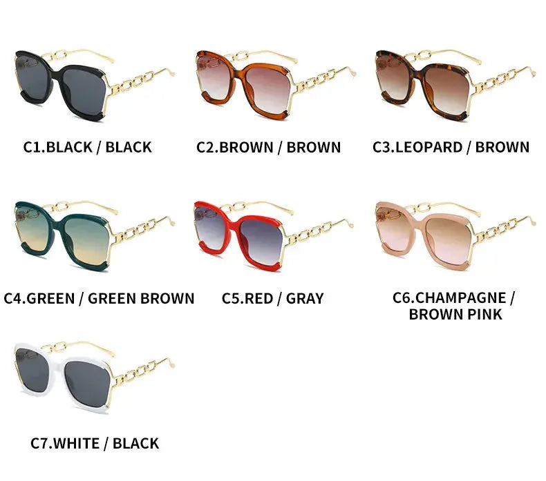 Luxury Square Sunglasses Women UV400 Retro Brand Chain Metal Frame Shades Summer Sun Glasses for Female Temu