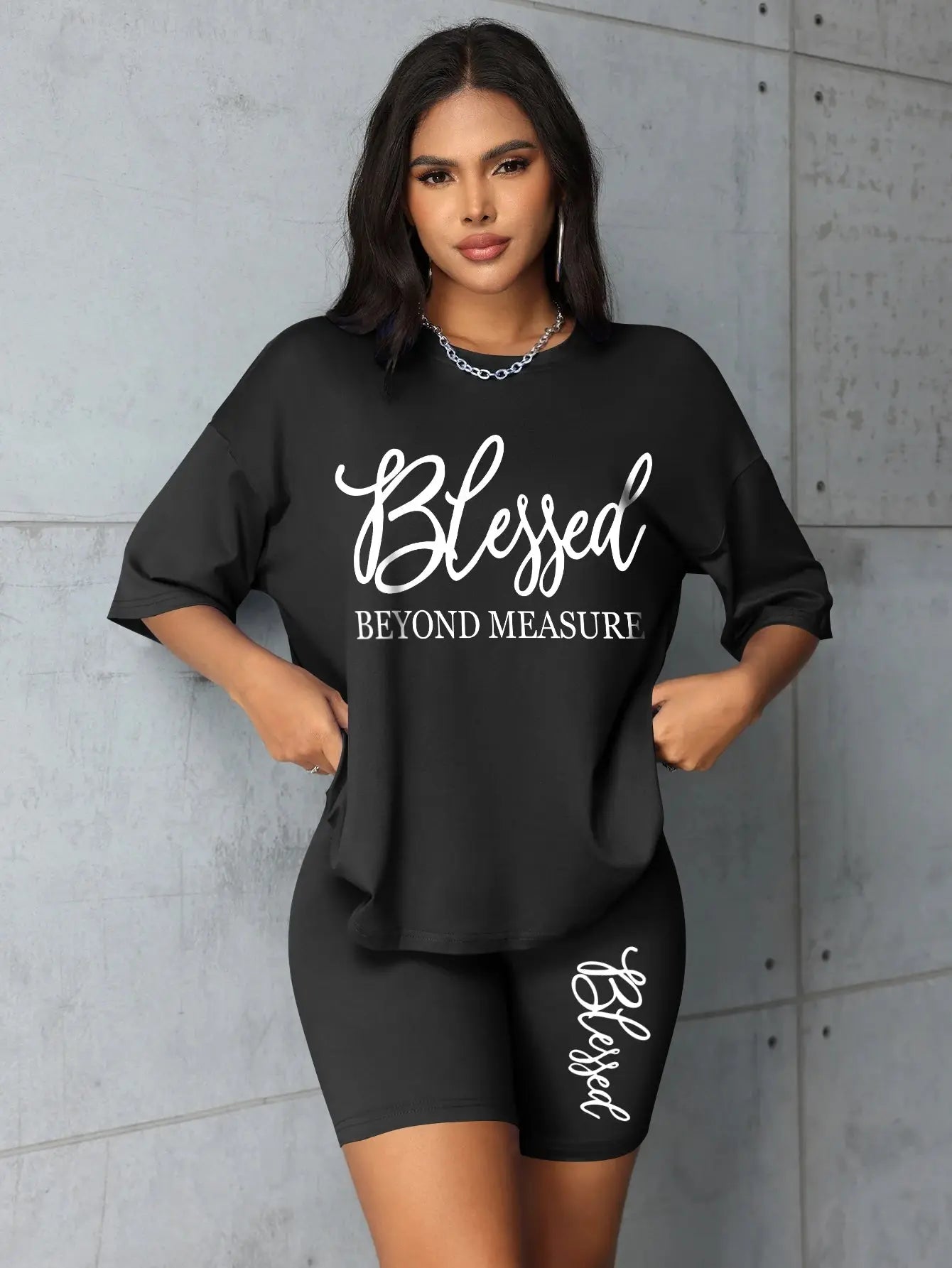 Plus size sets for women Summer 2 pieces Blessed printed offers and liquidation everything cheap elegant women's sets Short sets Chic Le'Meek