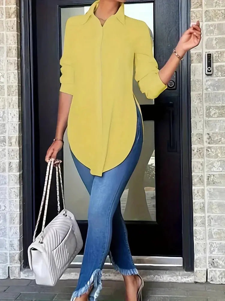 Plus Size Female Blouse 2025 Summer New Women Fashion Solid Color Long Sleeve Shirt Casual Street Wear Loose Fit Simple Cool Top Chic Le'Meek