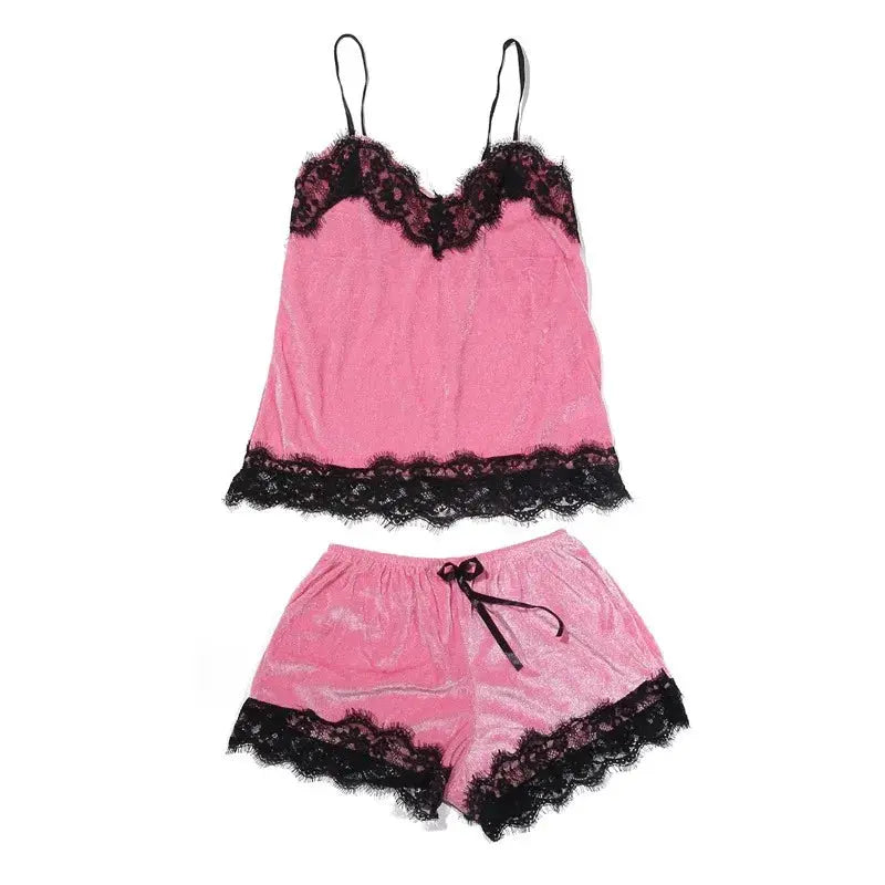 Sexy Lingerie Women Sleep Wear Camisole Bow Shorts V-Neck Tops Velvet Pajamas Sleepwear пижама женская Hot Chic Le'Meek
