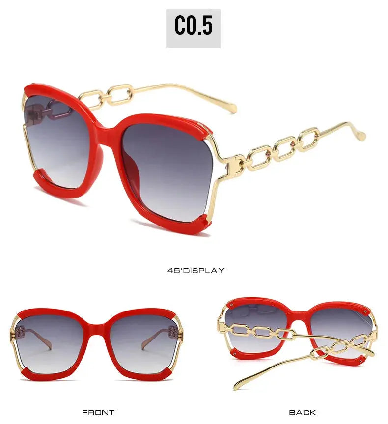 Luxury Square Sunglasses Women UV400 Retro Brand Chain Metal Frame Shades Summer Sun Glasses for Female Temu