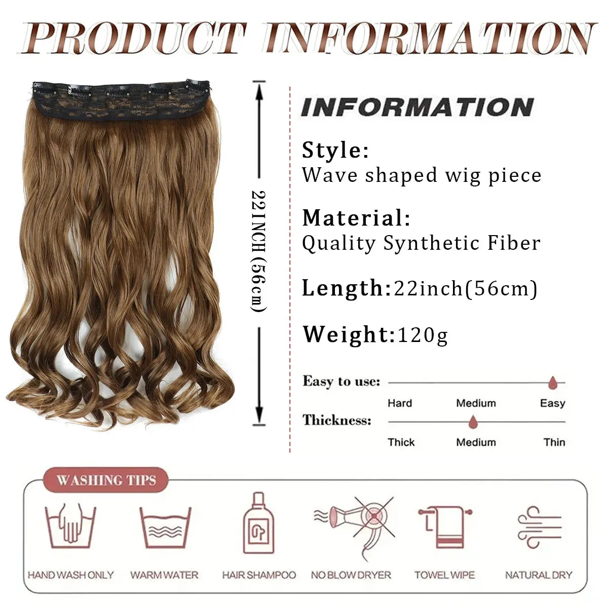 Clip in Hair Extensions, 22Inch One Piece Hair Extension Clip in Wefts Long Thick Beach Wavy Natural Synthetic Hairpieces Temu