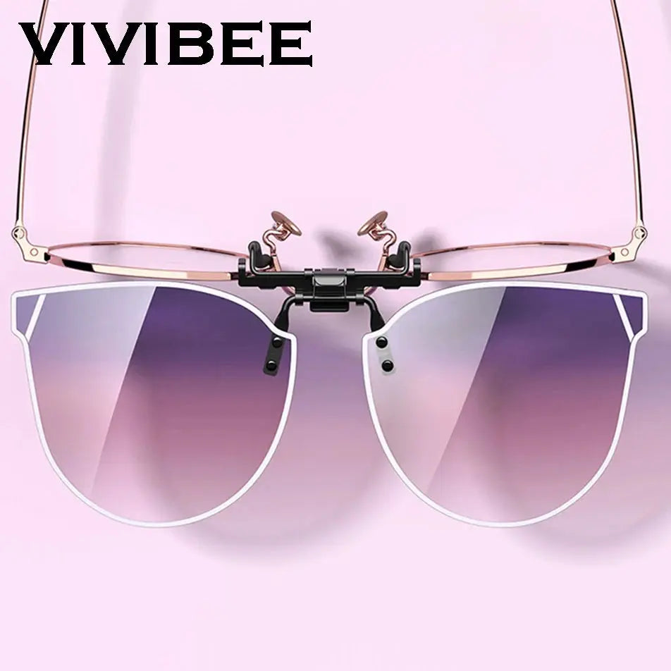 VIVIBEE Gradient Women's Cat Eye Flip Up Clip On Sunglasses Women Driving Polarized Oversized Sun Glasses Purple Eyeglasses Temu