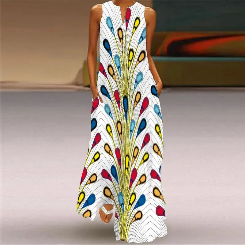 Mask printing Dress Sexy Sleeveless Dress V-Neck Casual Clothing Women Chic Le'Meek