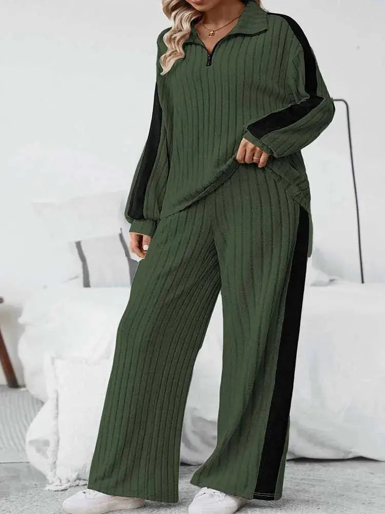 2piece Woman Outfit 3xl 4xl 5xl Female Clothing Spring Ribbed Knit Top and Trouser Plus Size Elegant Sets Wholesale Dropshipping Chic Le'Meek