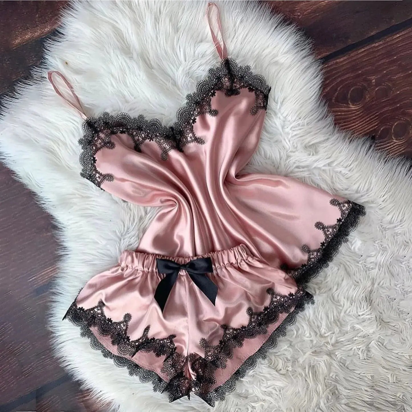 Sexy Lingerie Women Sleep Wear Camisole Bow Shorts V-Neck Top Chic Le'Meek