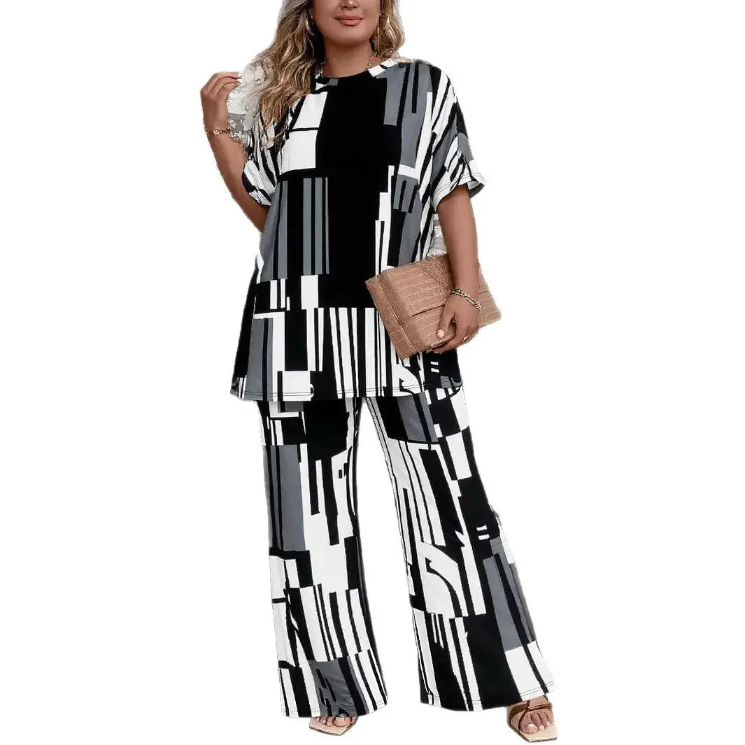 2 Piece Women Sets 2025 New Arrival Plus Size Summer Autumn Matching Sets Top And Pants Suits Oversized Outfits Clothing Chic Le'Meek