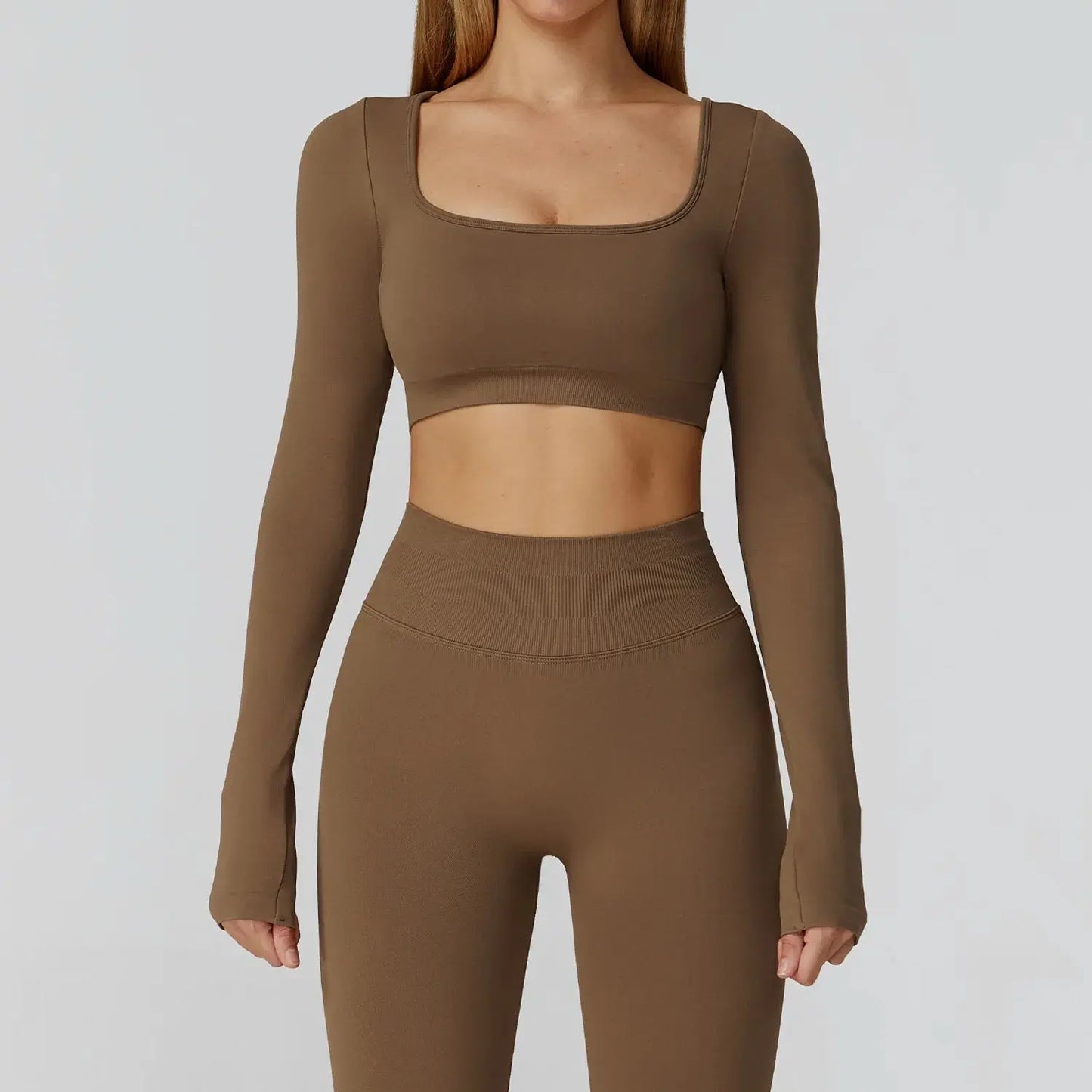 Seamless Casual Quick Dry Sportswear Women Square Neck Gym Top Women Fitness Sports Crop Top Female Long Sleeve Yoga Clothing Chic Le'Meek