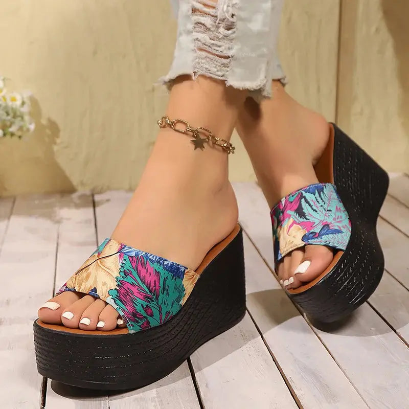 Fashion Printed Platform Slippers for Women Summer Beach Style Wedge Heel Sandals Woman Non Slip Thick Bottom Slides Plus Size AliExpress